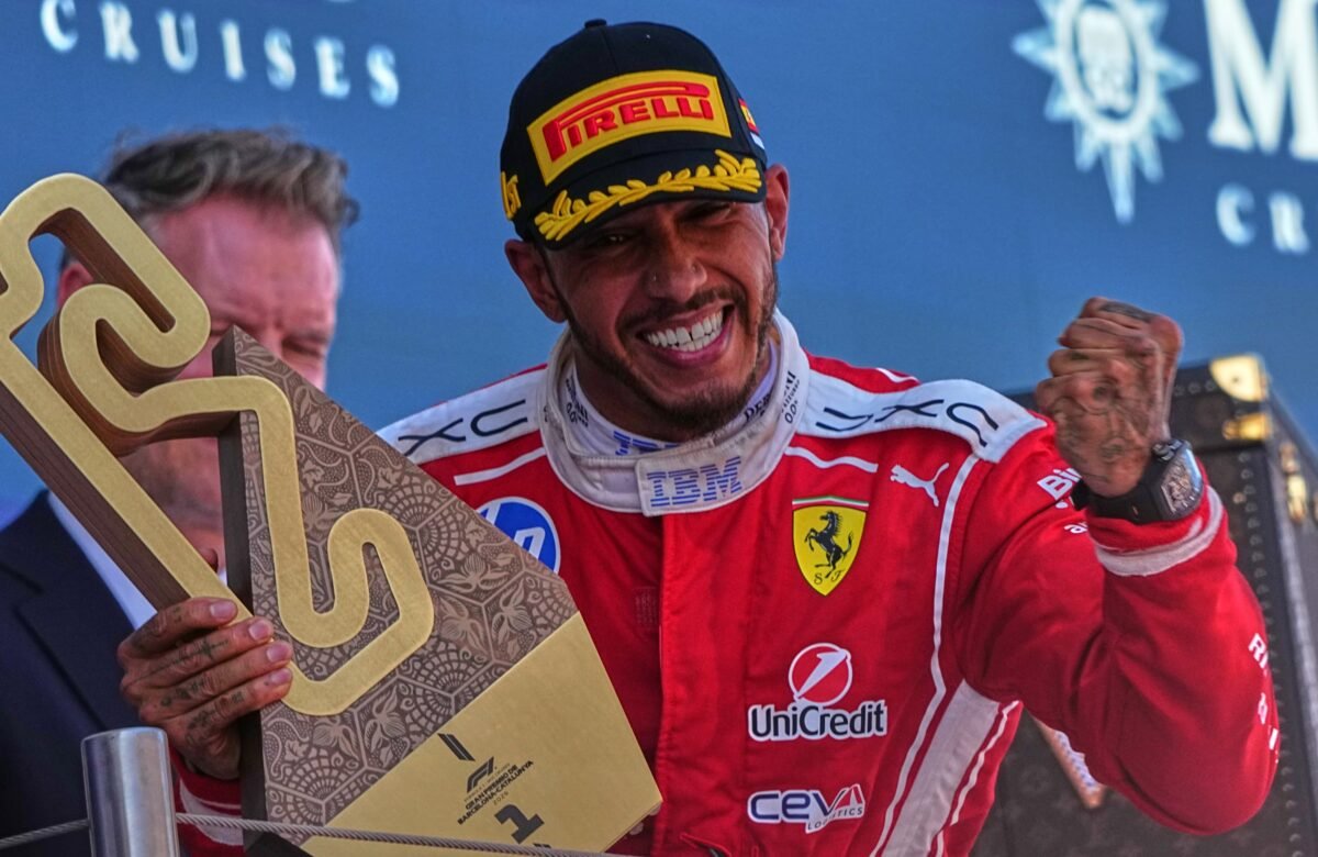 Hamilton ends Antonelli’s run with first win for Ferrari